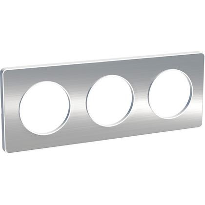 Odace Touch, plaque Aluminium brossé liseré Blanc 3 postes horiz./vert. 71mm - S520806J 