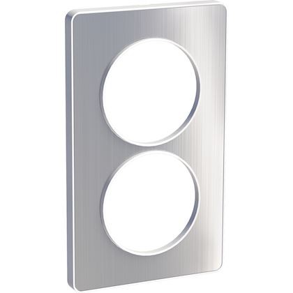 Odace Touch, plaque Aluminium brossé avec liseré Blanc 2 postes verticaux 57mm - S520814J 