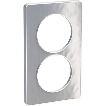 Odace Touch, plaque Aluminium martelé avec liseré Blanc 2 postes verticaux 57mm - S520814K 