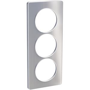 Odace Touch, plaque Aluminium brossé avec liseré Blanc 3 postes verticaux 57mm - S520816J 