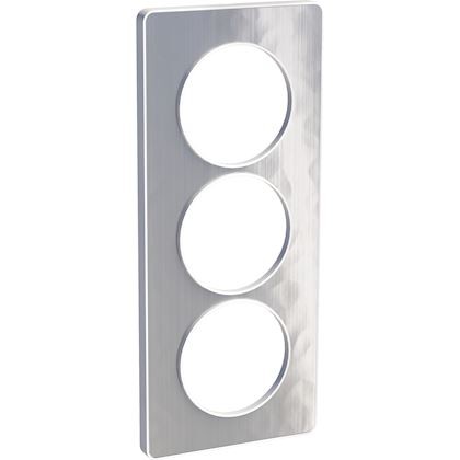 Odace Touch, plaque Aluminium martelé avec liseré Blanc 3 postes verticaux 57mm - S520816K 