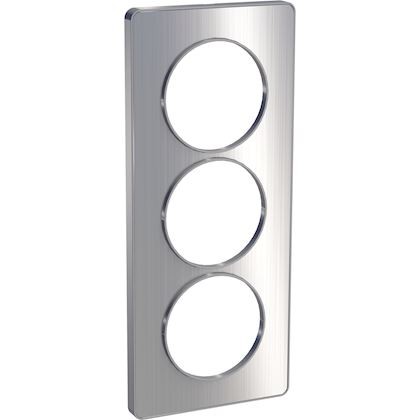 Odace Touch, plaque Aluminium brossé liseré Alu 3 postes verticaux entraxe 57mm - S530816J 