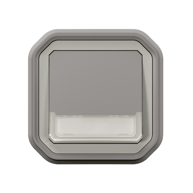 Poussoir NO-NF lumineux porte-étiquette Plexo complet encastré gris - 069824L