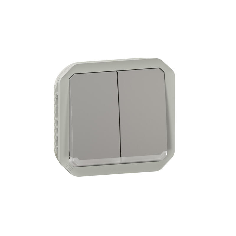 Commande double interrupteur ou poussoir lumineux Plexo composable gris - 069526L