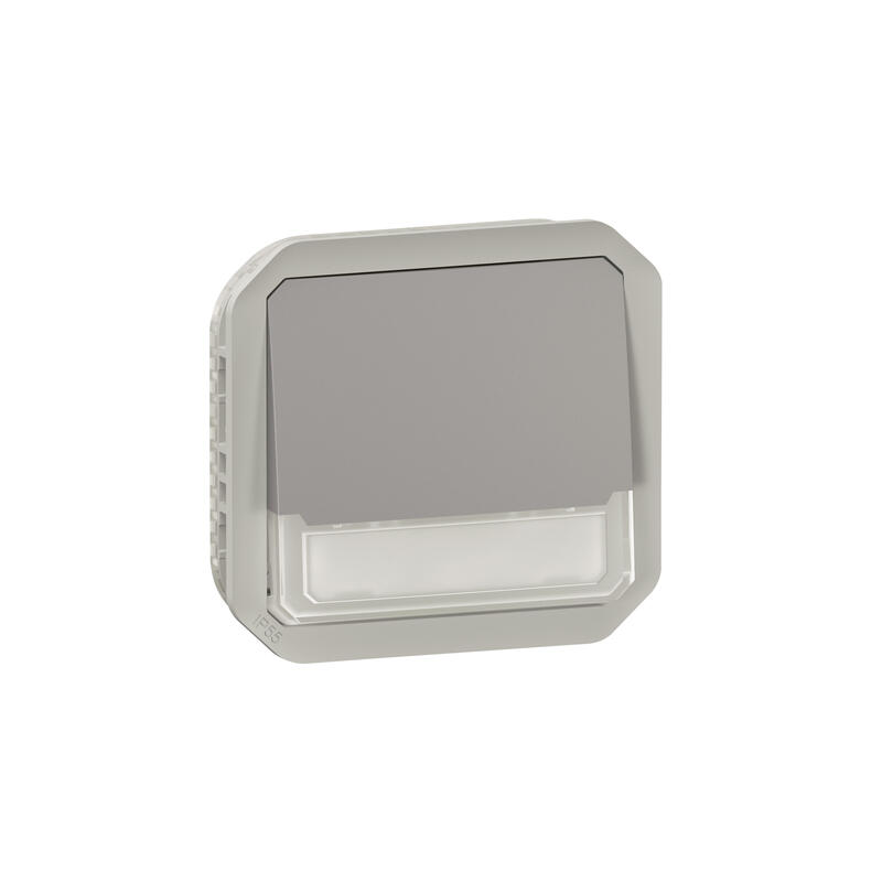 Poussoir NO-NF lumineux porte-étiquette Plexo composable gris - 069544L