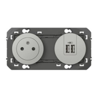 Prise de courant 2P+T Surface + module de charge 2 USB TypeA dooxie précâblés finition alu - 600442