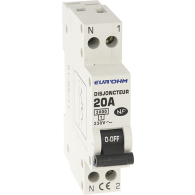 Disjoncteur  1P+N 20A NF courbe C connexion vis haut/bas 3kA - 20020