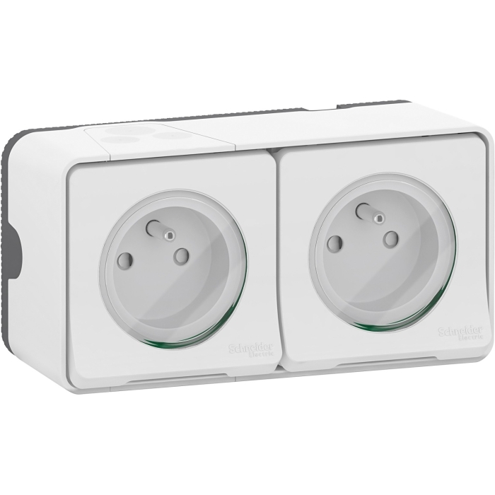 Mureva Styl - Double prise 2P+T précâblée horiz - saillie - IP55 - IK08 -  blanc - MUR36027 - Schneider Electric