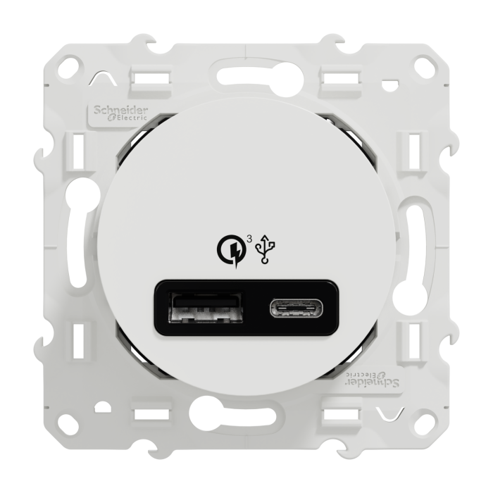 Prise encastrable chargeur 2X USB A/C diamètre 30 mm Blanc