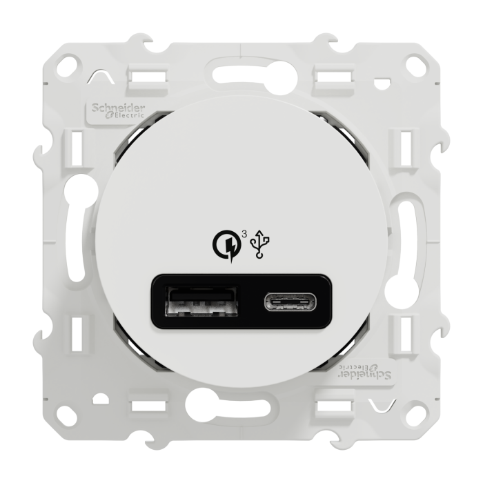 Odace - prise USB double - charge rapide - type A+C - blanc - 18W - 3,4A -  S520219 - Schneider Electric