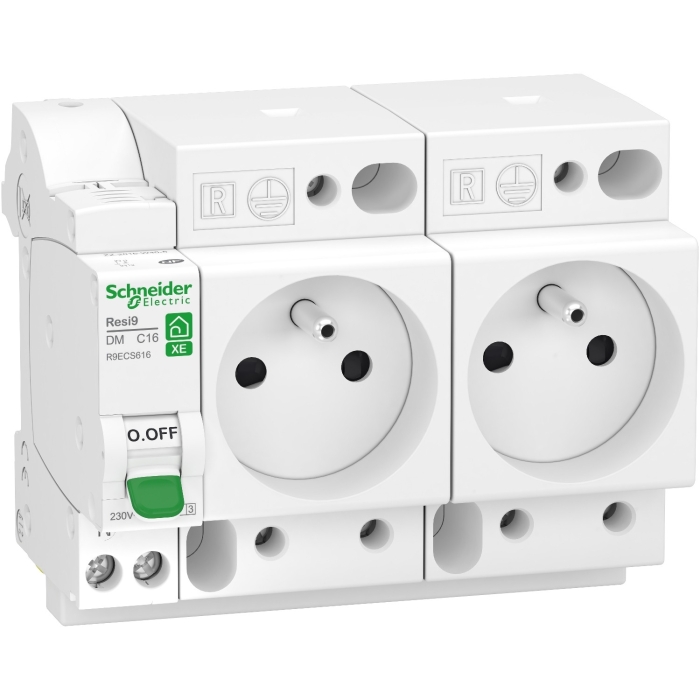 Resi9 XE - Combiné disjoncteur + 2 prises de courant - R9ECS616 Schneider  Electric