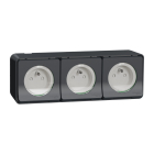 Mureva Styl - Triple PC 2P+T horiz. précâblée - saillie - IP55 - IK08 - gris - Schneider Electric - MUR36037